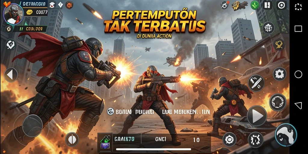 Gameplay seru C0077 dengan berbagai aksi tempur spektakuler.