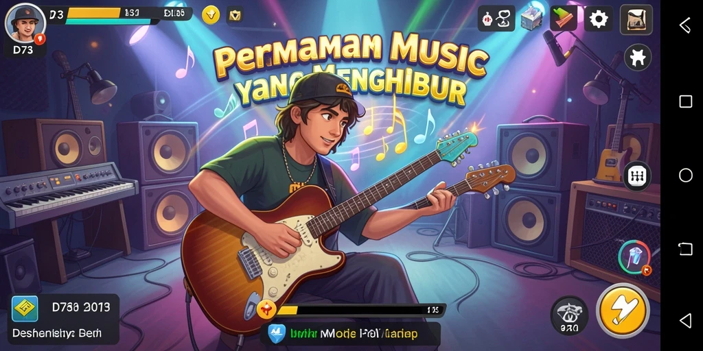 Tampilan gameplay D73 yang menarik dan interaktif dalam permainan musik.