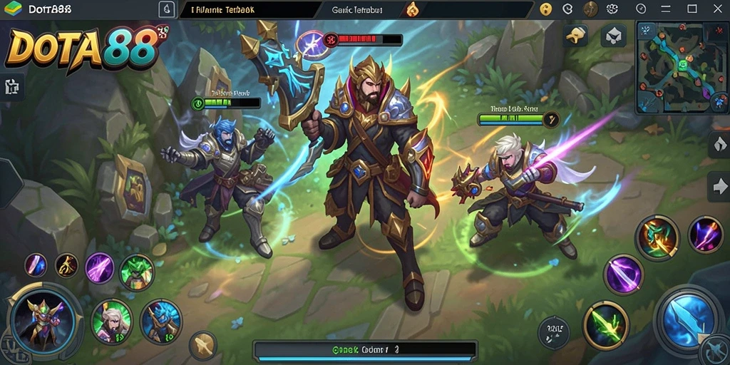 Tampilan gameplay interaktif yang penuh warna di DOTA88.