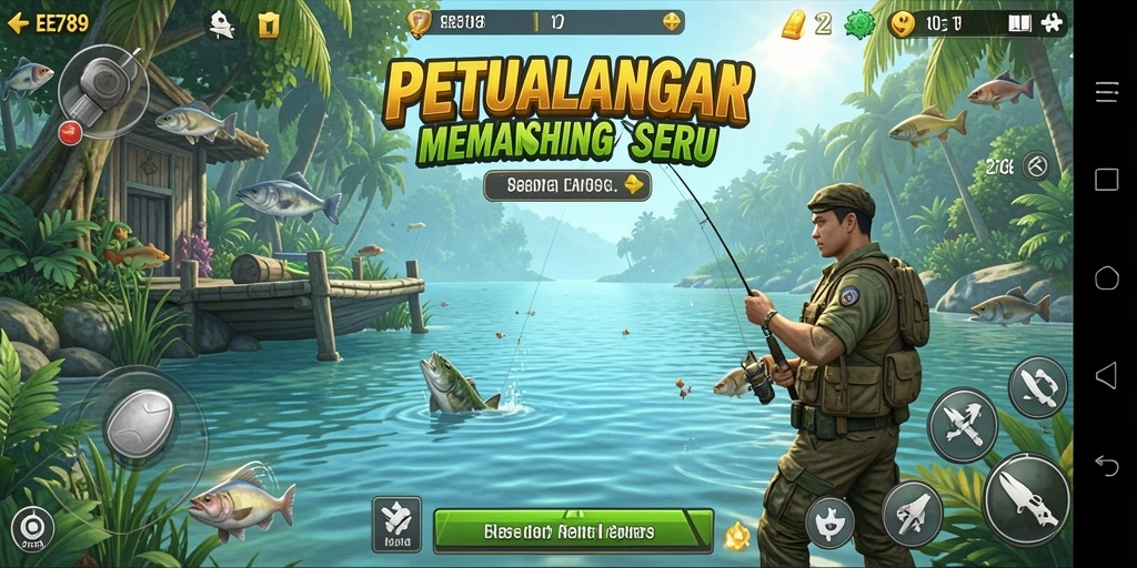 Screenshot EE789 menunjukkan pengalaman memancing yang realistis dan mendebarkan.