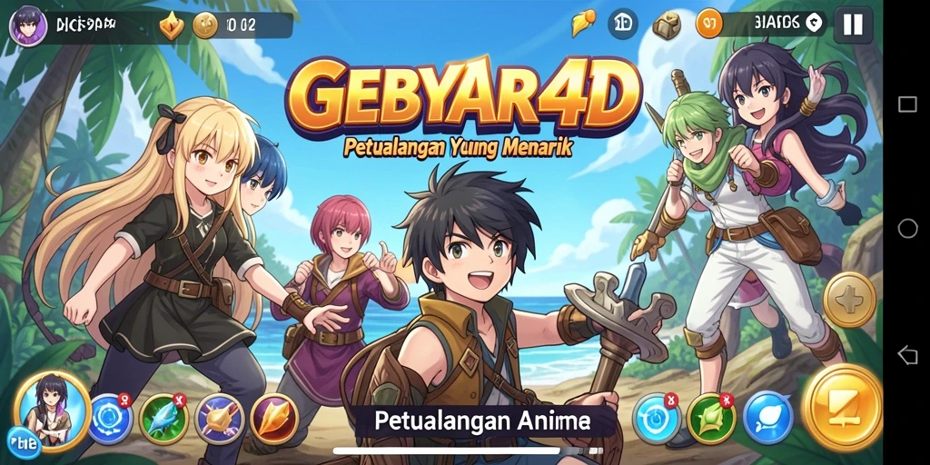 Tampilan gameplay GEBYAR4D menampilkan aksi seru karakter Anime.
